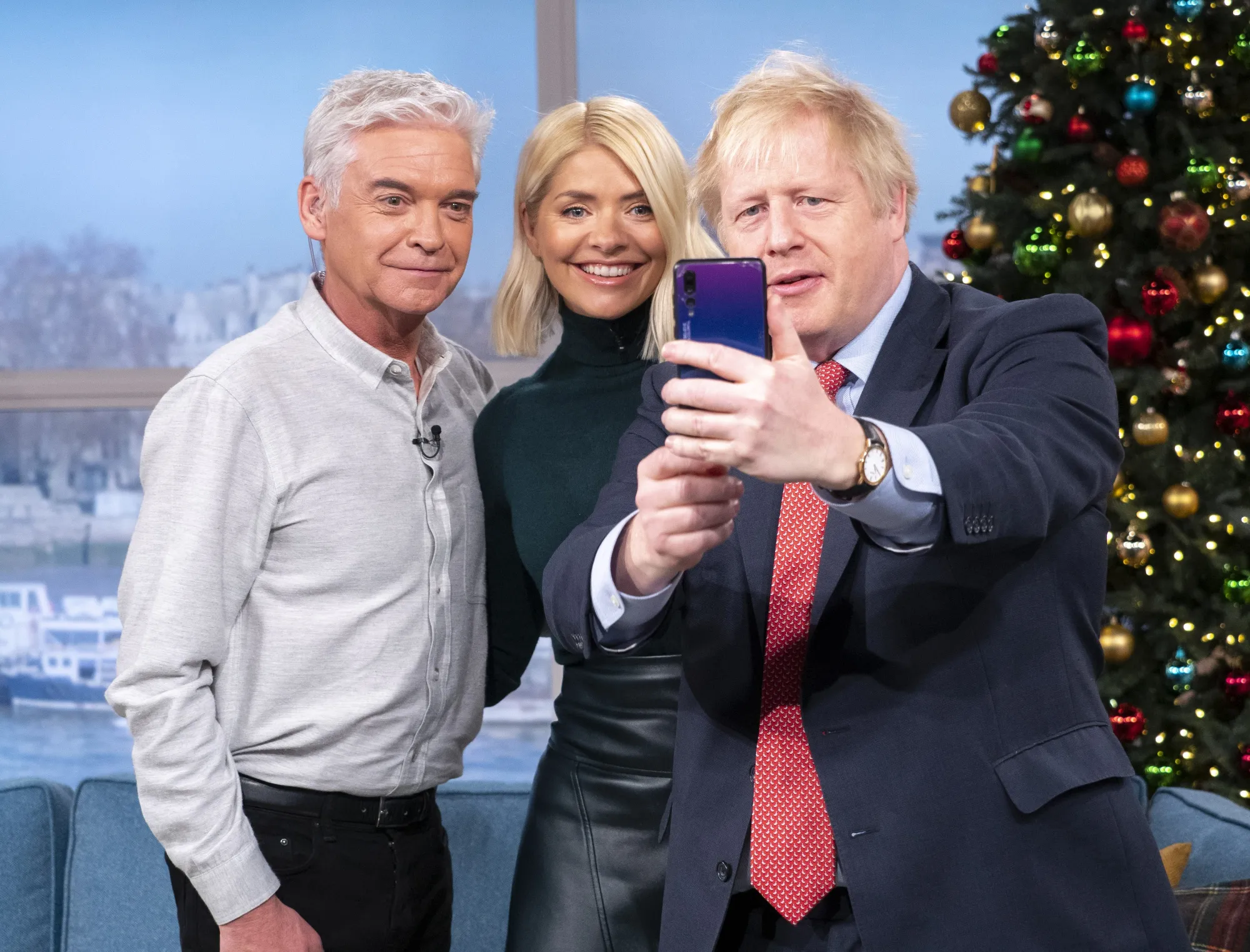 Phillip Schofield and Holly Willoughby with Boris Johnson on 'This Morning' TV show, on Dec. 5.