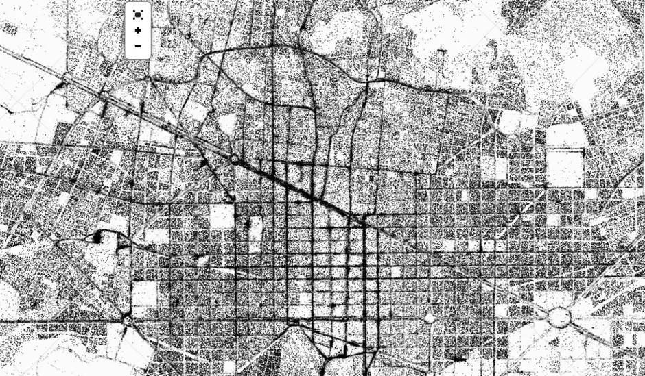 This map layers taxi routes with block density data to show how people move around Barcelona. (atNight) 