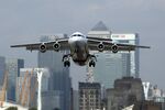 A passenger aircraft takes off from London City Airport.