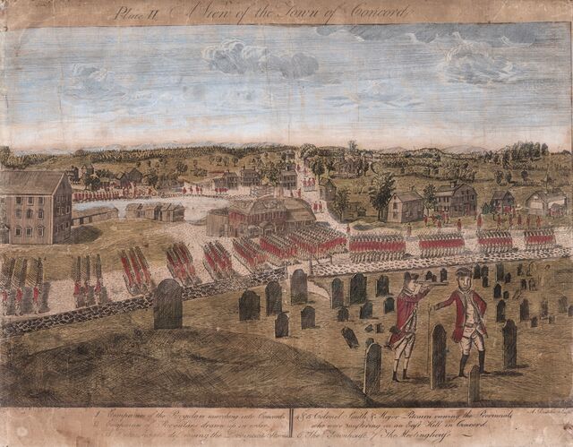 The town of Concord, Massachusetts, close to Lexington. In 1775, the area saw the first major battles between the British and patriot militias.