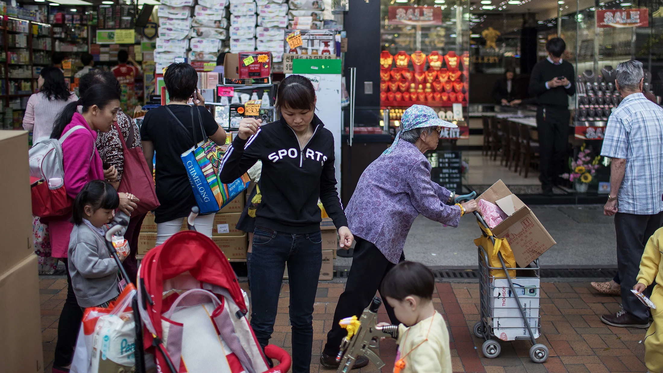 Shoppers in the Sheung Shui district, Hong Kong, China.
