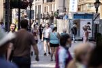 Pedestrians in the Vaci street shopping district in Budapest.