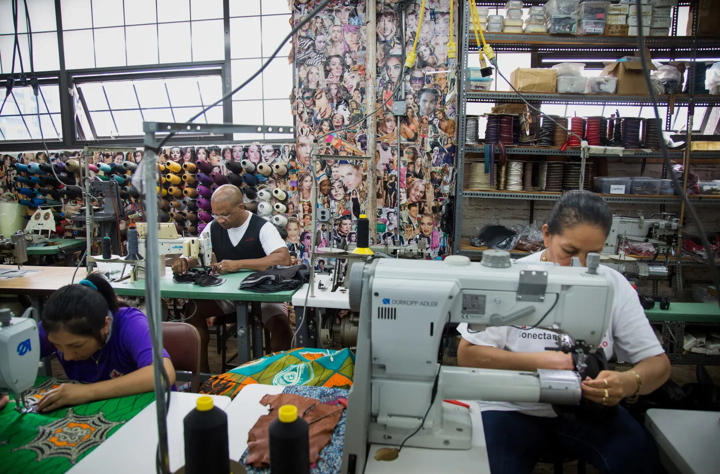 Employees assemble handbags at a manufacturing facility in the Brooklyn borough of New York.