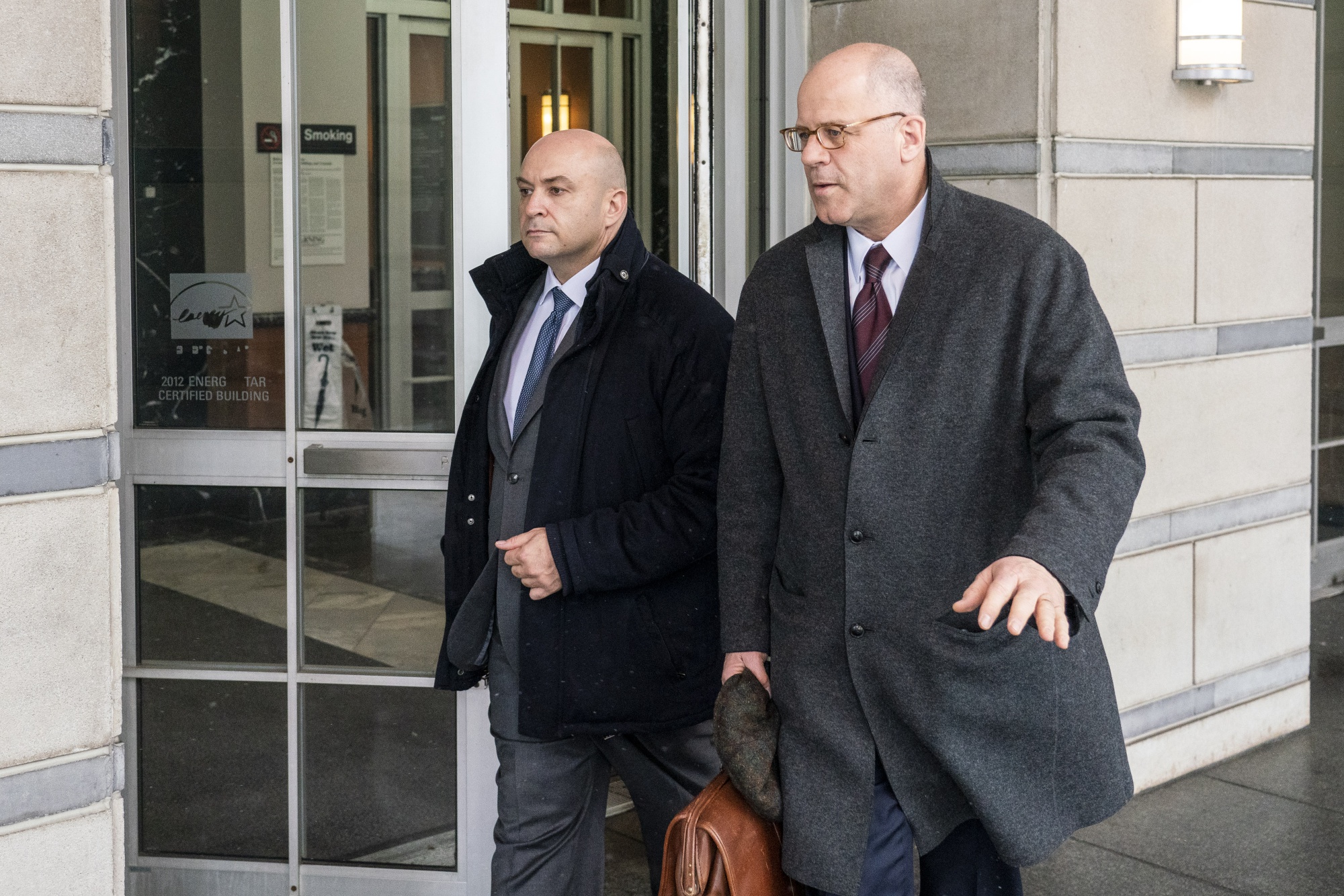 Gene Levoff, left, and his lawyer Kevin Marino, leave court in Newark, New Jersey in Feb.&nbsp;2019.