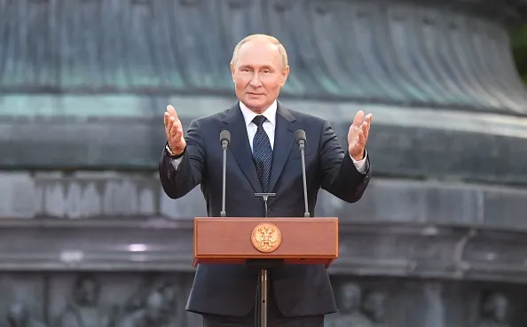 Russian President Vladimir Putin speaks during an event to mark the&nbsp;anniversary of Russia's statehood.&nbsp; Photographer:&nbsp;Ilya Pitalev/Sputnik/AFP via Getty Images.