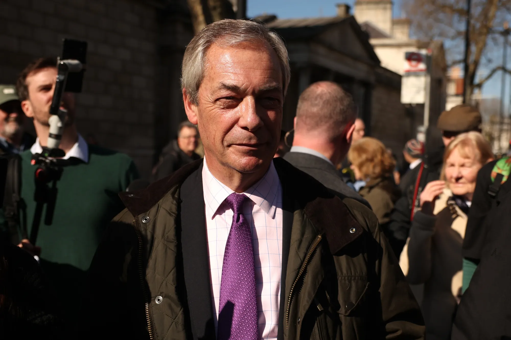 Reform UK leader Nigel Farage attends a farmer's protest in London.