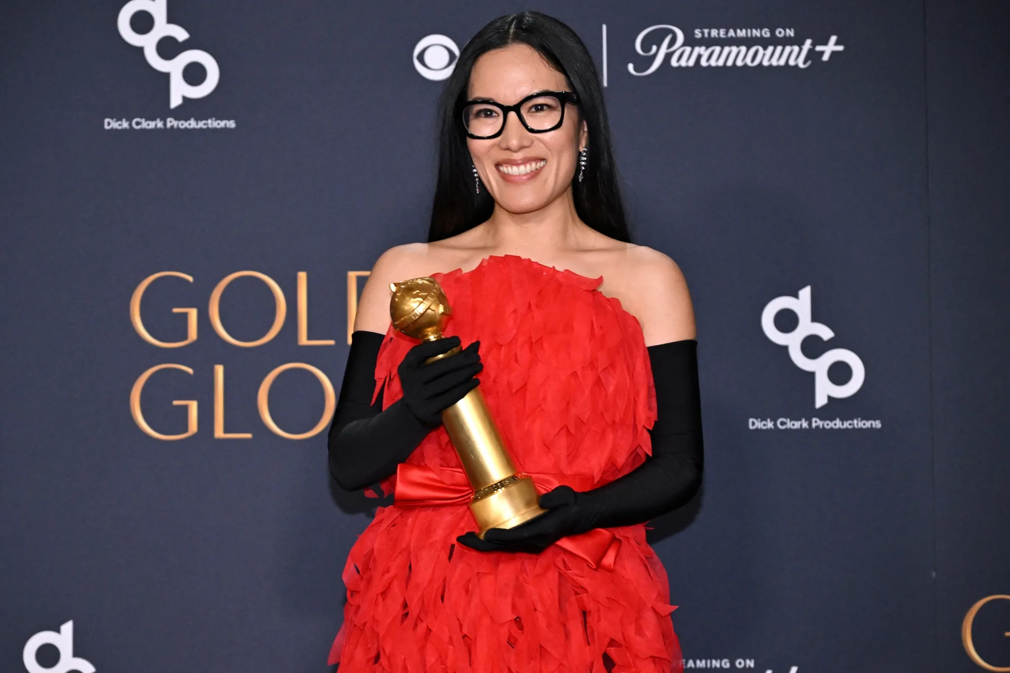 Ali Wong with the award for Best Performance in Stand-Up Comedy on Television during the 82nd annual Golden Globe Awards.