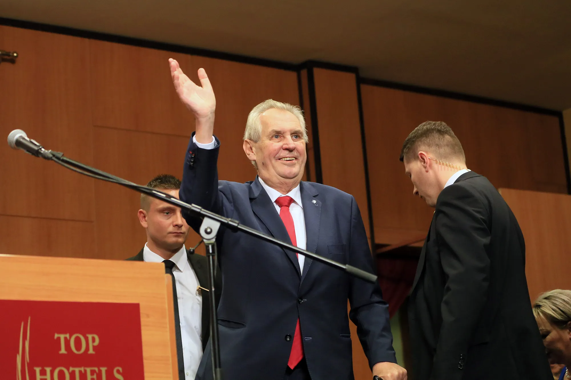 Milos Zeman celebrate his election victory on Jan. 27.