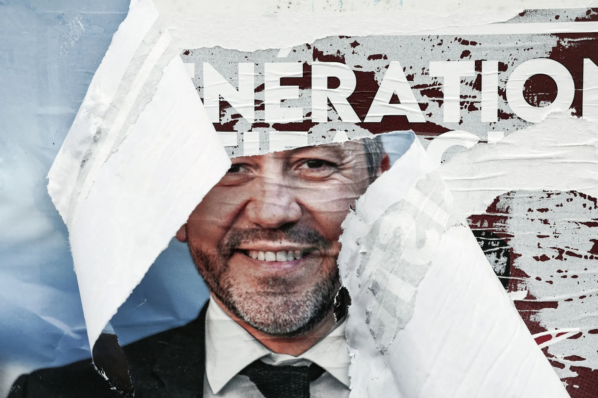 A torn election poster of&nbsp;Franck Allisio, the French far-right party National Rally’s candidate for&nbsp;Marseille mayor.