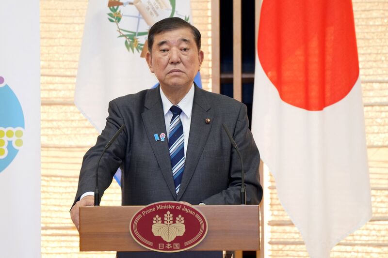 Japan's Prime Minister Shigeru Ishiba and Guatemala's President Bernardo Arevalo attend a document signing ceremony after the Japan-Guatemala summit meeting at the prime minister's office in Tokyo on June 10, 2025. (Photo by Kazuhiro NOGI / POOL / AFP) (Photo by KAZUHIRO NOGI/POOL/AFP via Getty Images)