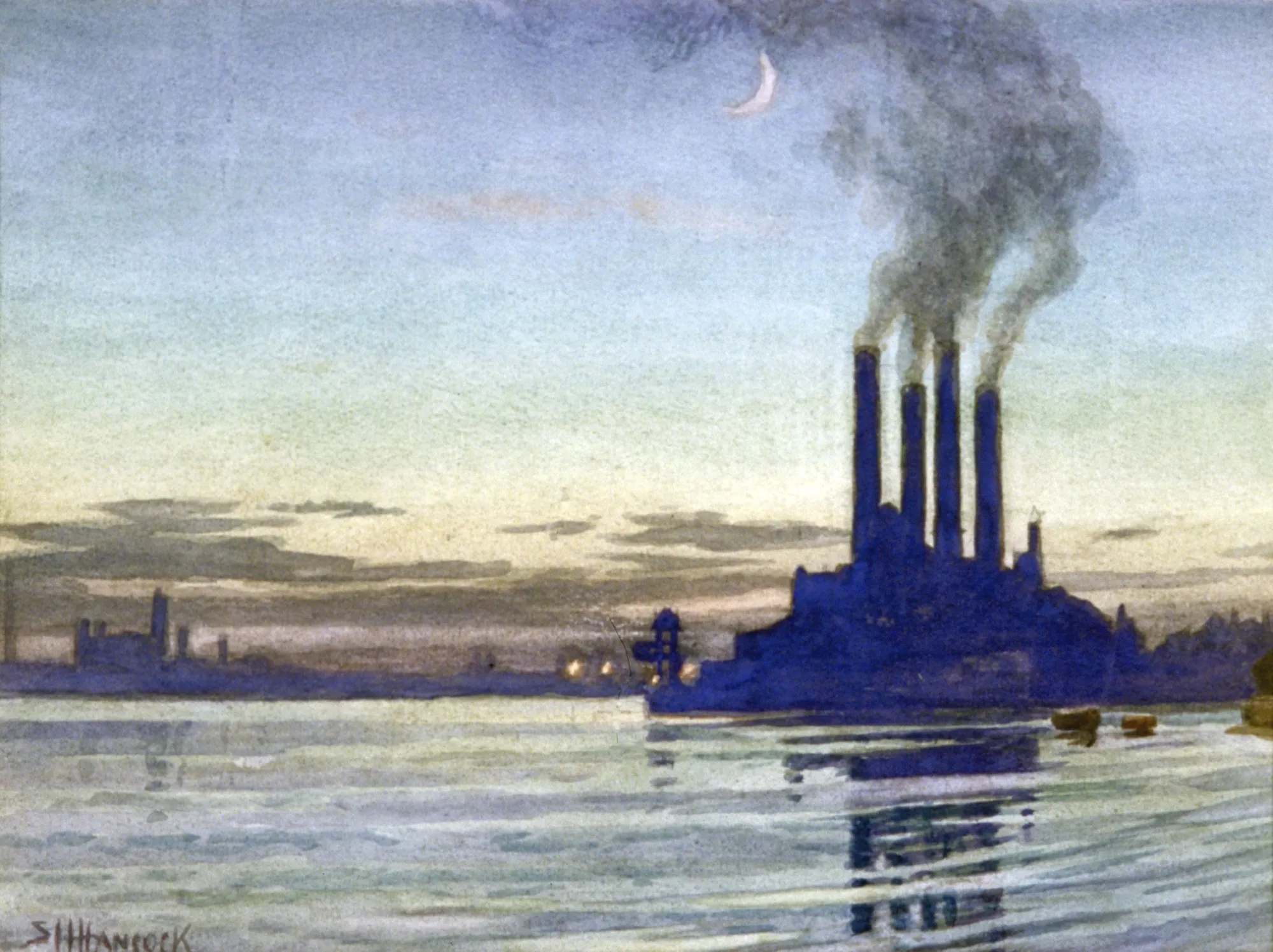 'Lots Road Power Station - Evening', 20th century. Artist: Samuel Harry Hancock