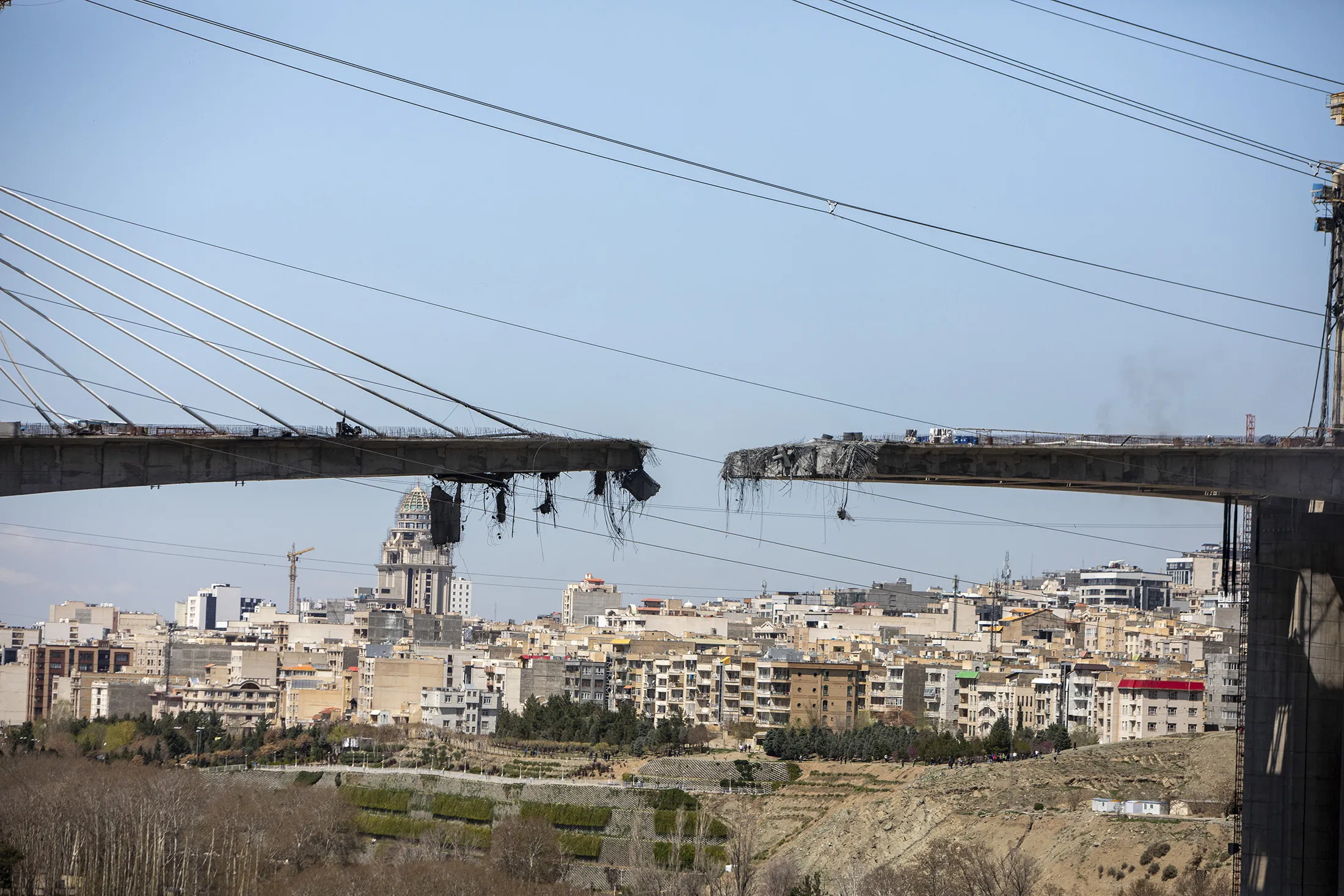 The damaged B1 bridge, a day after it was destroyed by an airstrike, in Karaj, Iran, on April 3.