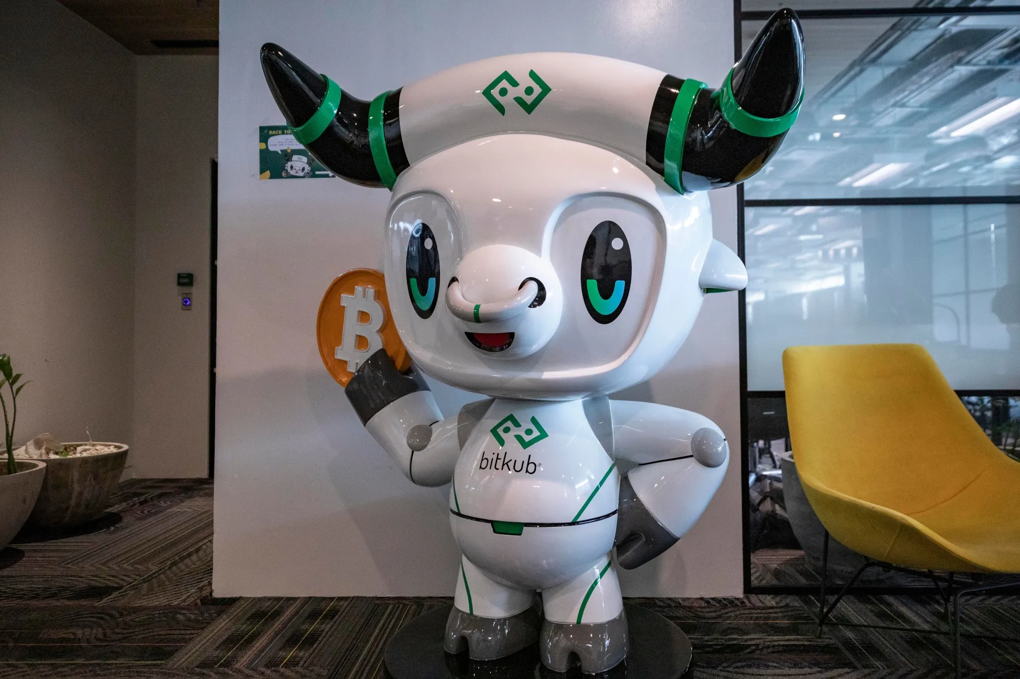 The mascot of Bitkub Capital Group Holdings Co., at the crypto exchange's office in Bangkok, Thailand.
