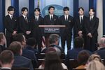 Members of Korean pop band BTS during a news conference at the White House in Washington, D.C., US, on Tuesday, May 31.