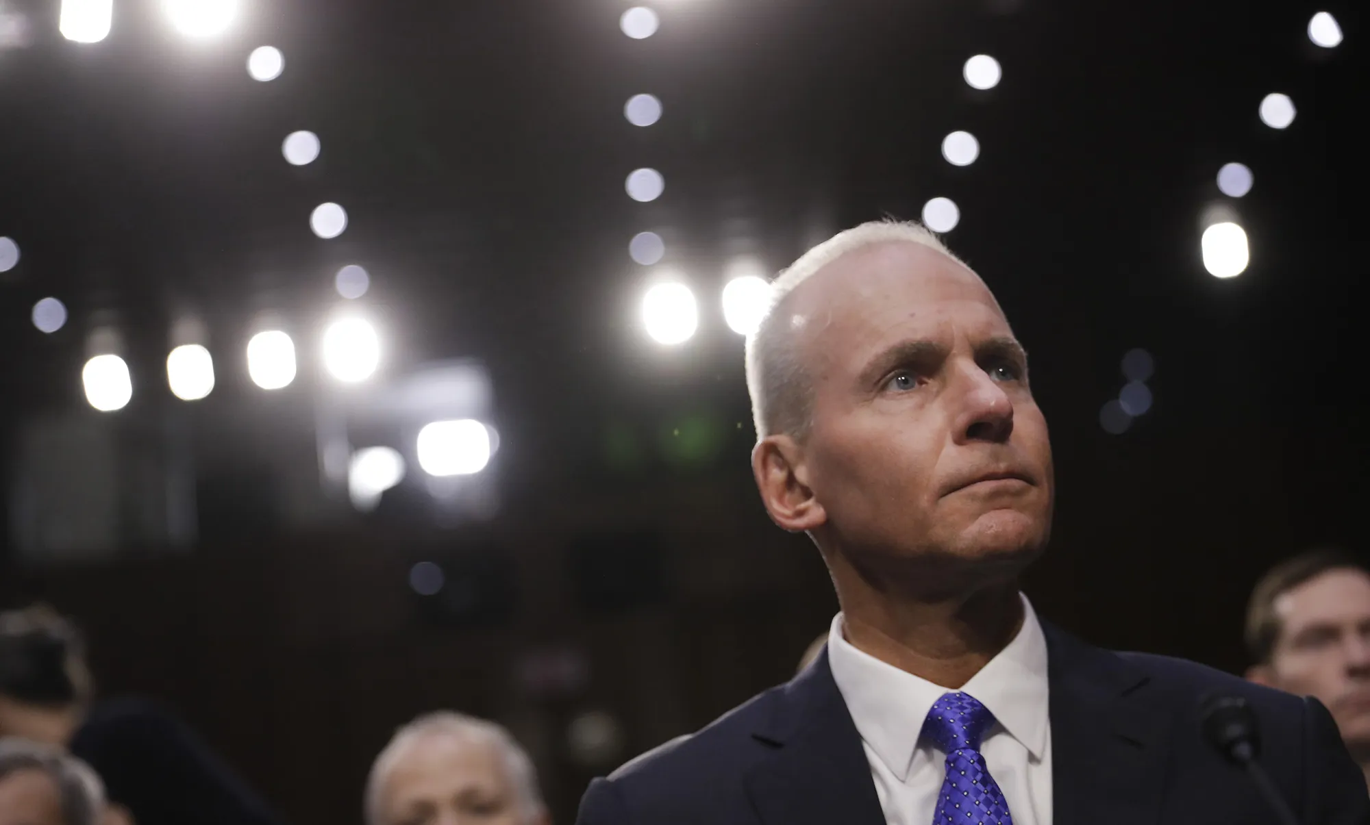 Dennis Muilenburg, then-chief executive officer of Boeing Co., testifies at&nbsp;a Senate hearing in Washington, D.C., in 2019.