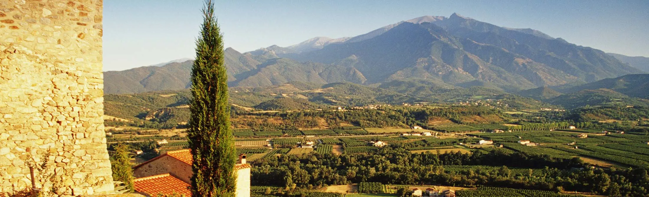 Roussillon&nbsp;vineyards by Eus village, France.
