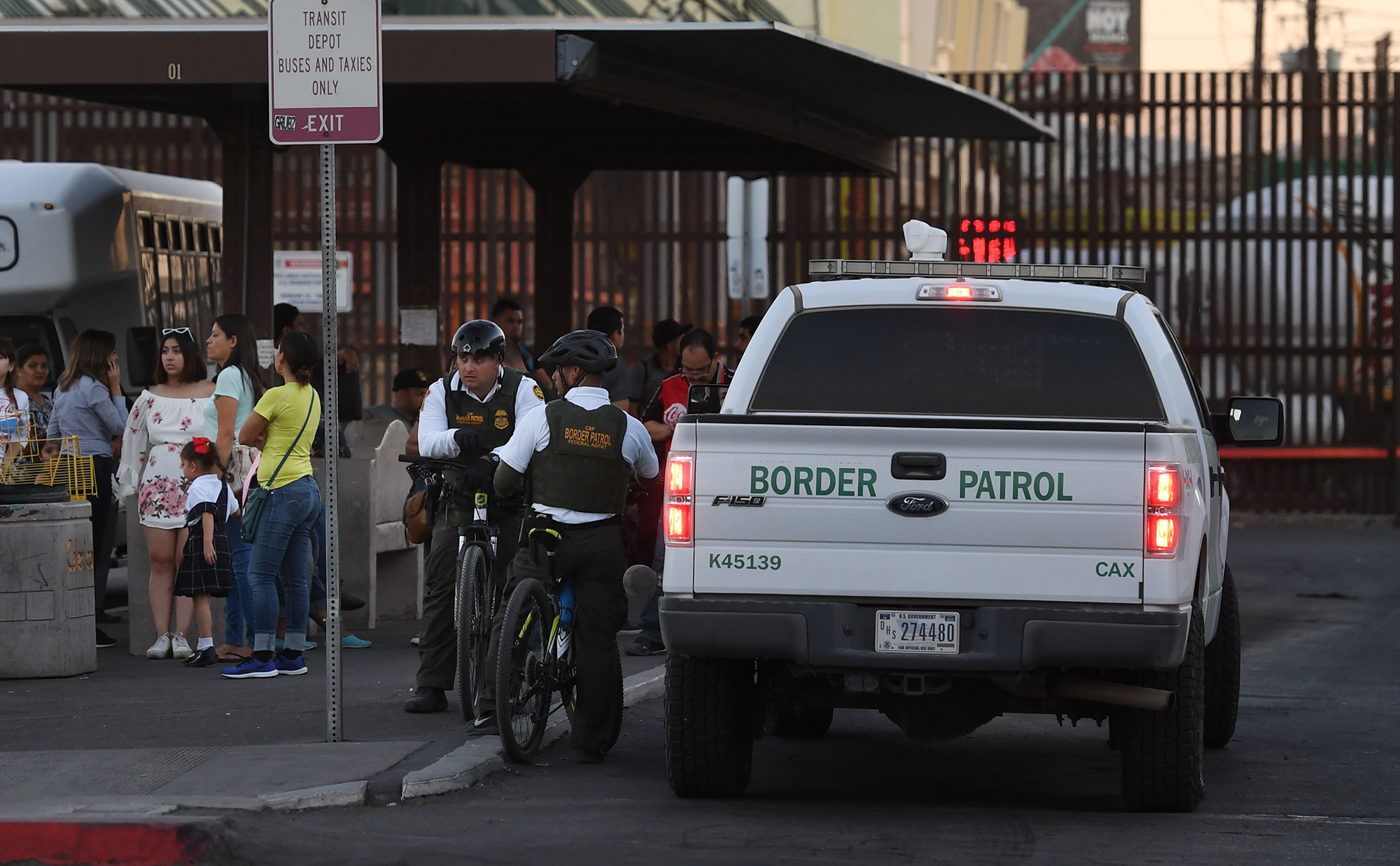 U.S. border patrol officers at the U.S.-Mexico border checkpoint in Calexico, California. 