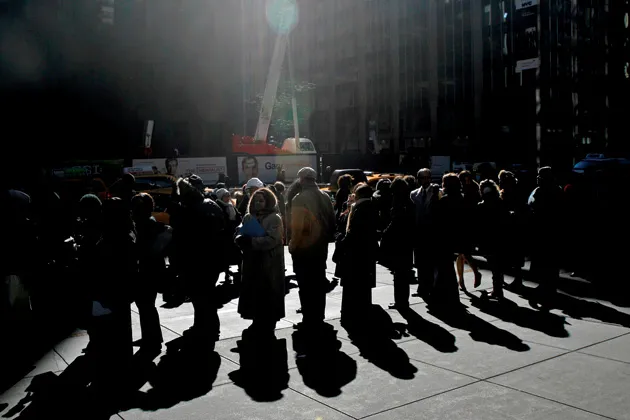 Still hopeful: A line stretches around the block for the Women for Hire Career Expo in New York, Feb. 24, 2009