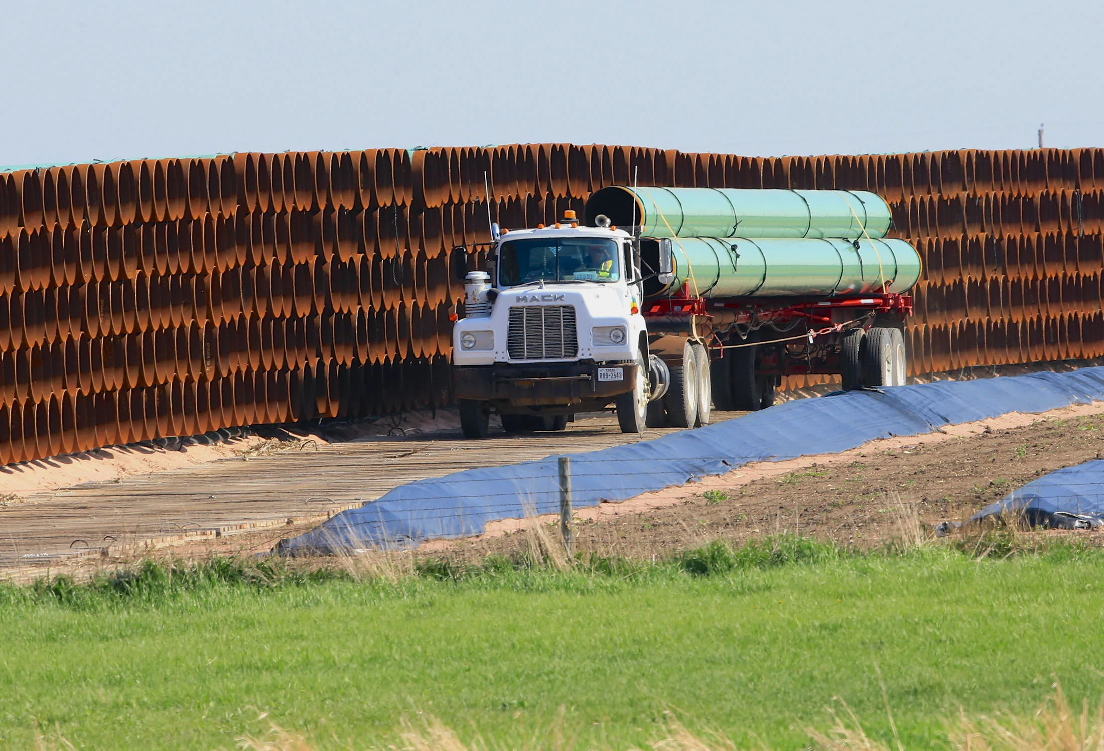 Pipes for the Dakota Access Pipeline, which became a rallying point for the anti-fossil fuel movement,&nbsp;are staged before construction.