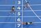 Bahamas' Shaunae Miller dives to cross the finish line ahead of USA's Chase Kalisz during the Women's 400m Final.