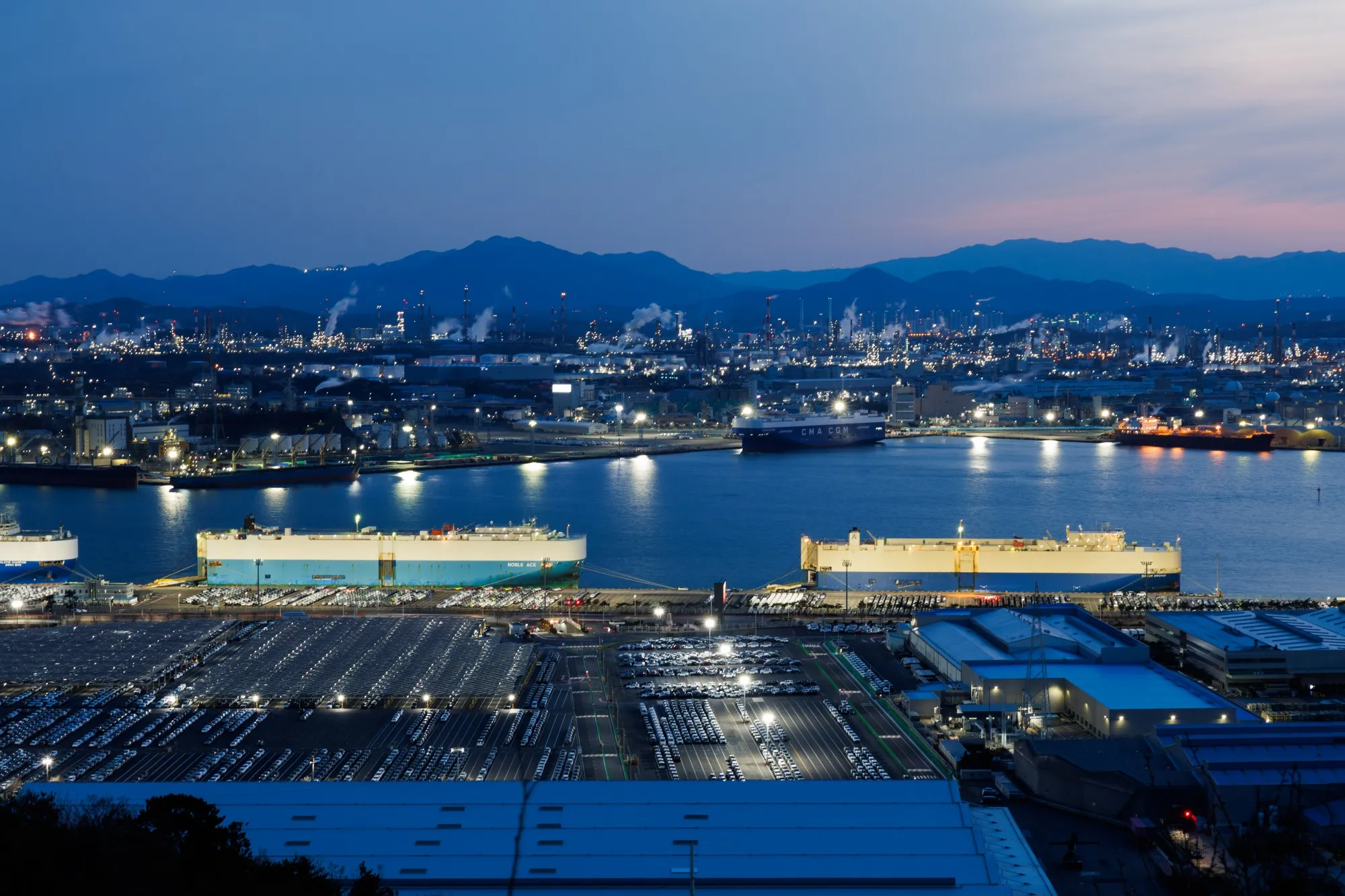 Vehicle carrier cargo ships docked near the Hyundai Motor Co. plant in Ulsan, South Korea, March&nbsp;30.