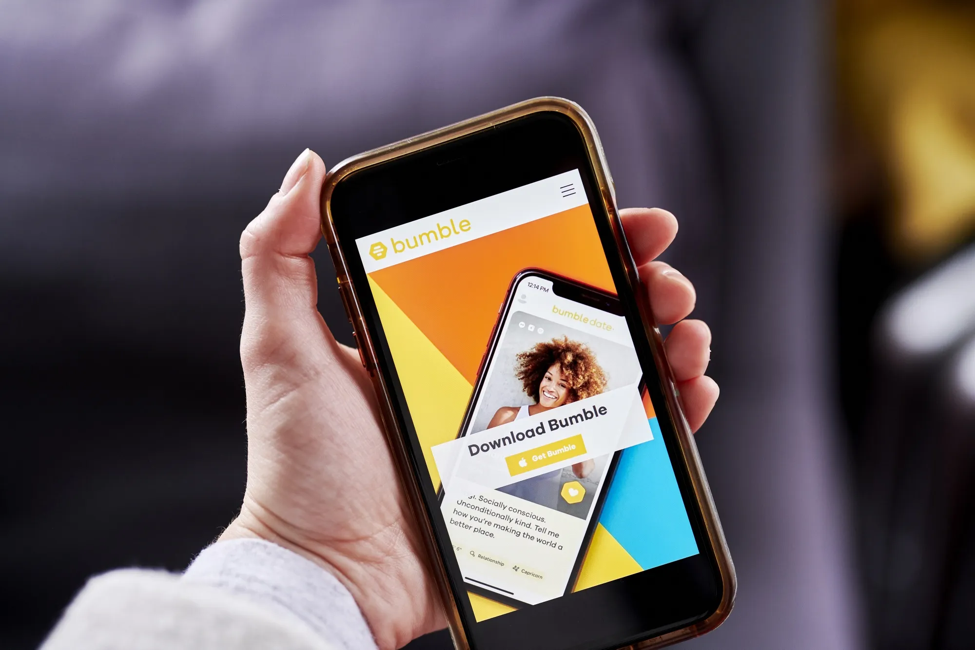 The Bumble Trading Inc. website on a smartphone.