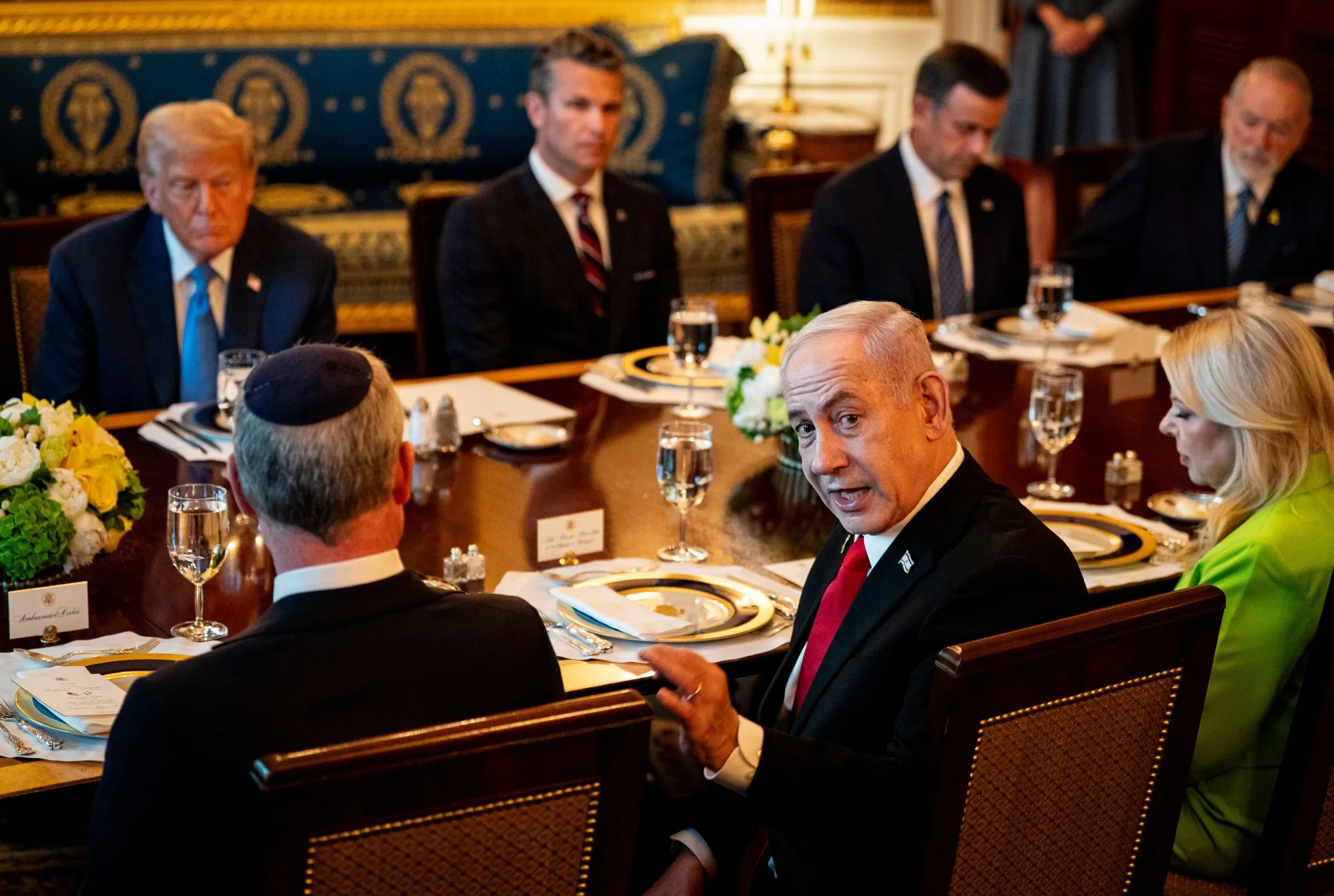 US President Donald Trump, top left, and Israeli Prime Minister Benjamin Netanyahu, bottom center, on July 7.