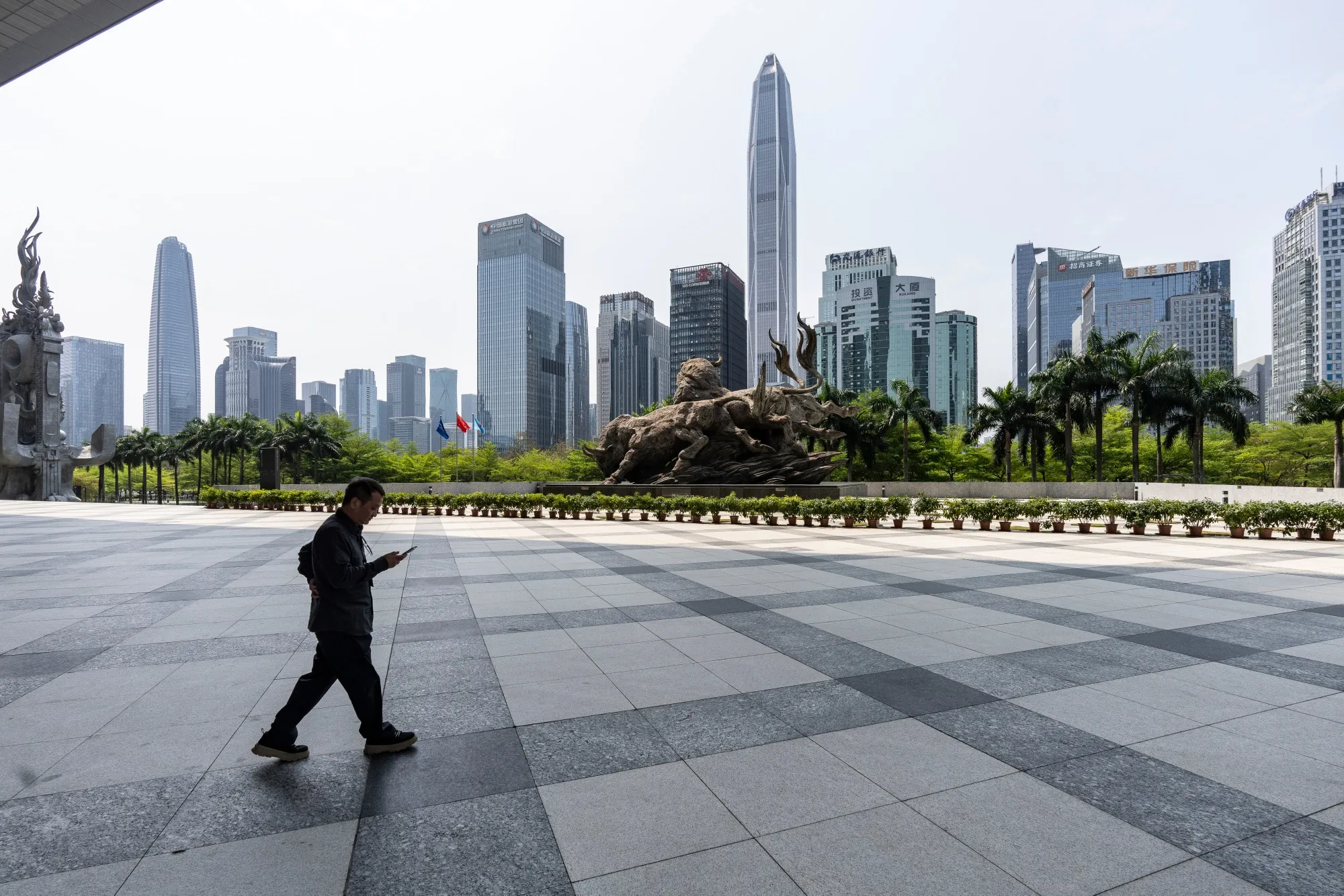 Statues of bulls ahe Shenzhen Stock Exchange in Shenzhen.