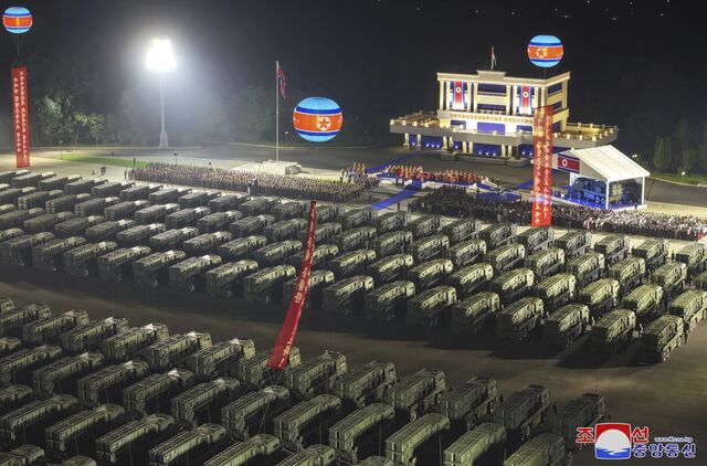 A ceremony to mark the delivery of nuclear-capable missile launchers in Pyongyang, August 2024. 