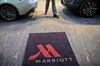 A logo is displayed on a rug outside a Marriott International Inc. hotel in Chicago, Illinois, U.S..