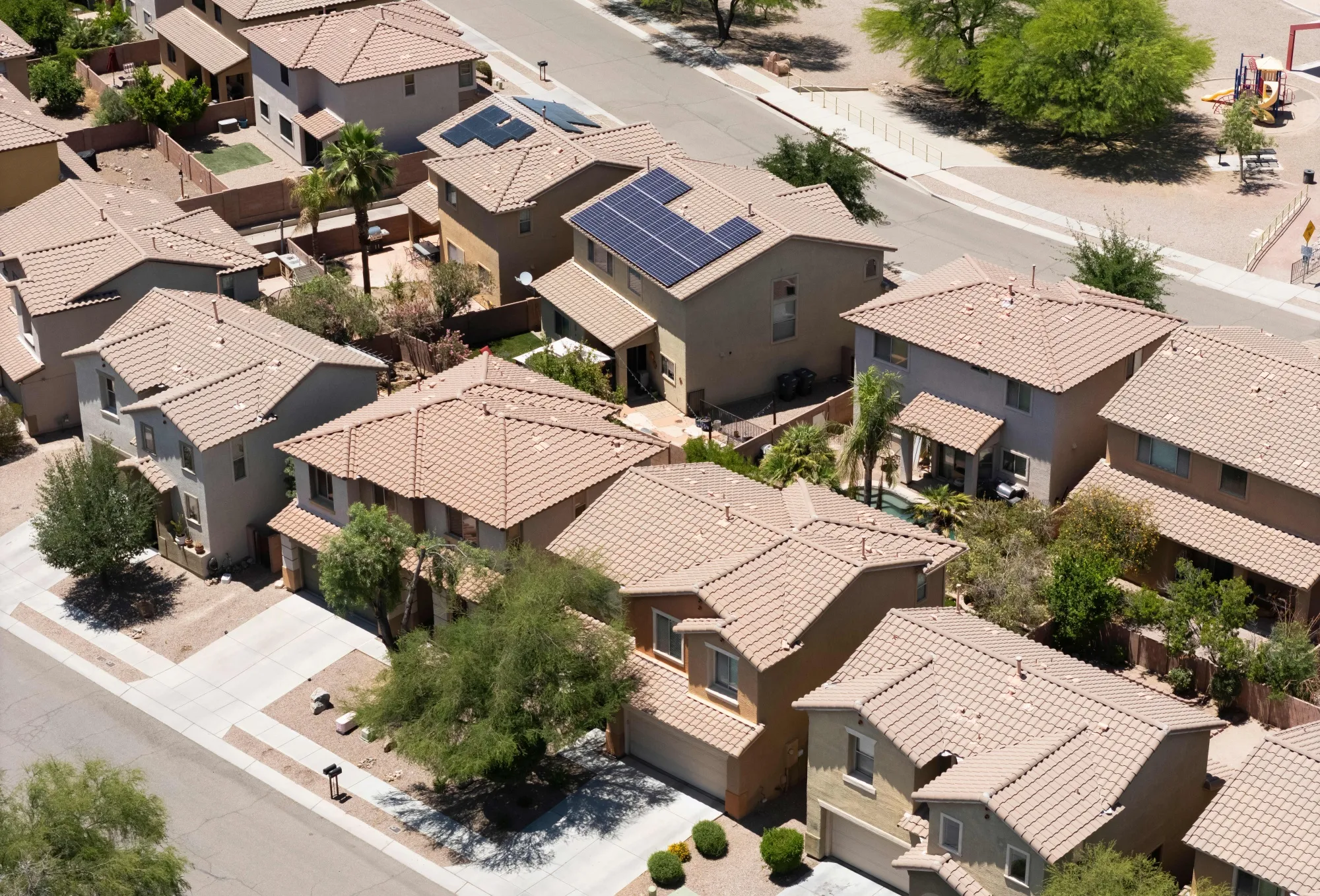 Solar panels on homes in Tucson, Arizona.