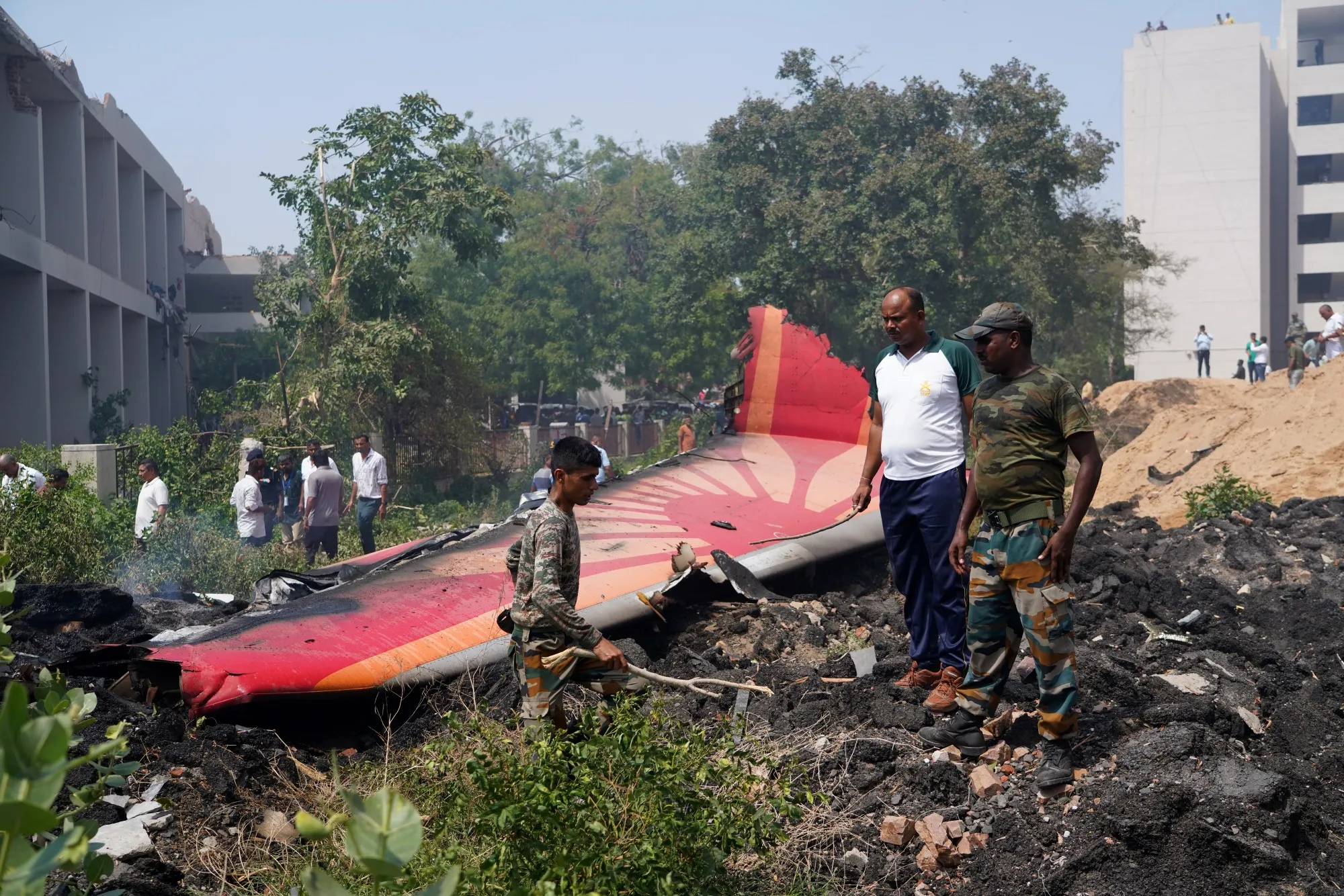 Aircraft debris at the crash site of Air India flight AI171 in Ahmedabad on June 12.