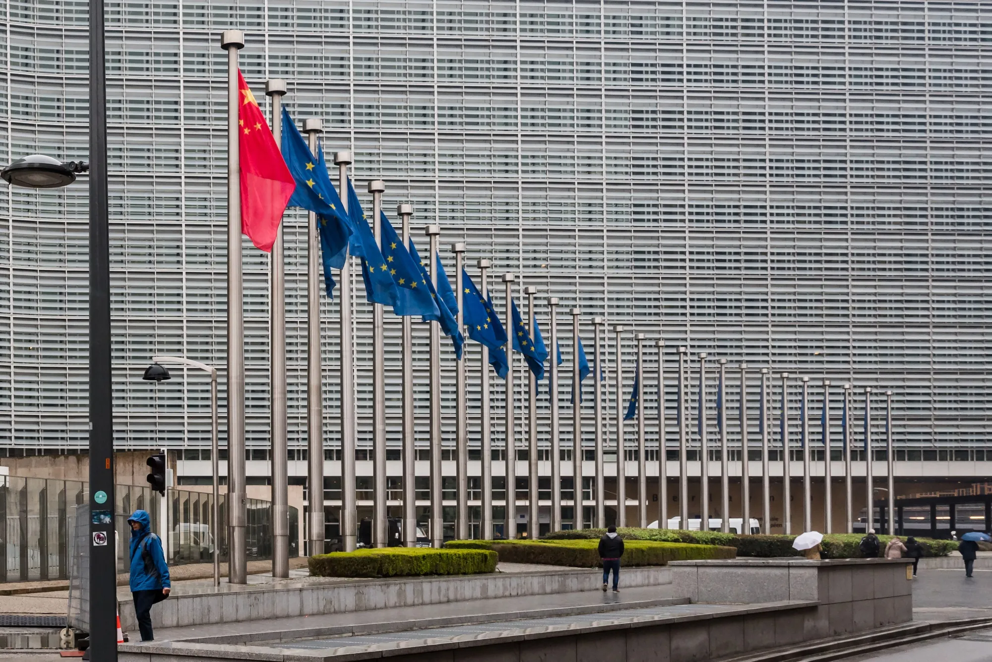 China’s national flag flies during an EU-China summit in Brussels, on April 9, 2019.