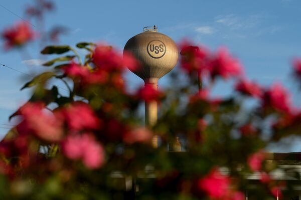 A water tower at the United States Steel Corp. Edgar Thomson Works steel mill in Braddock, Pennsylvania, US. 