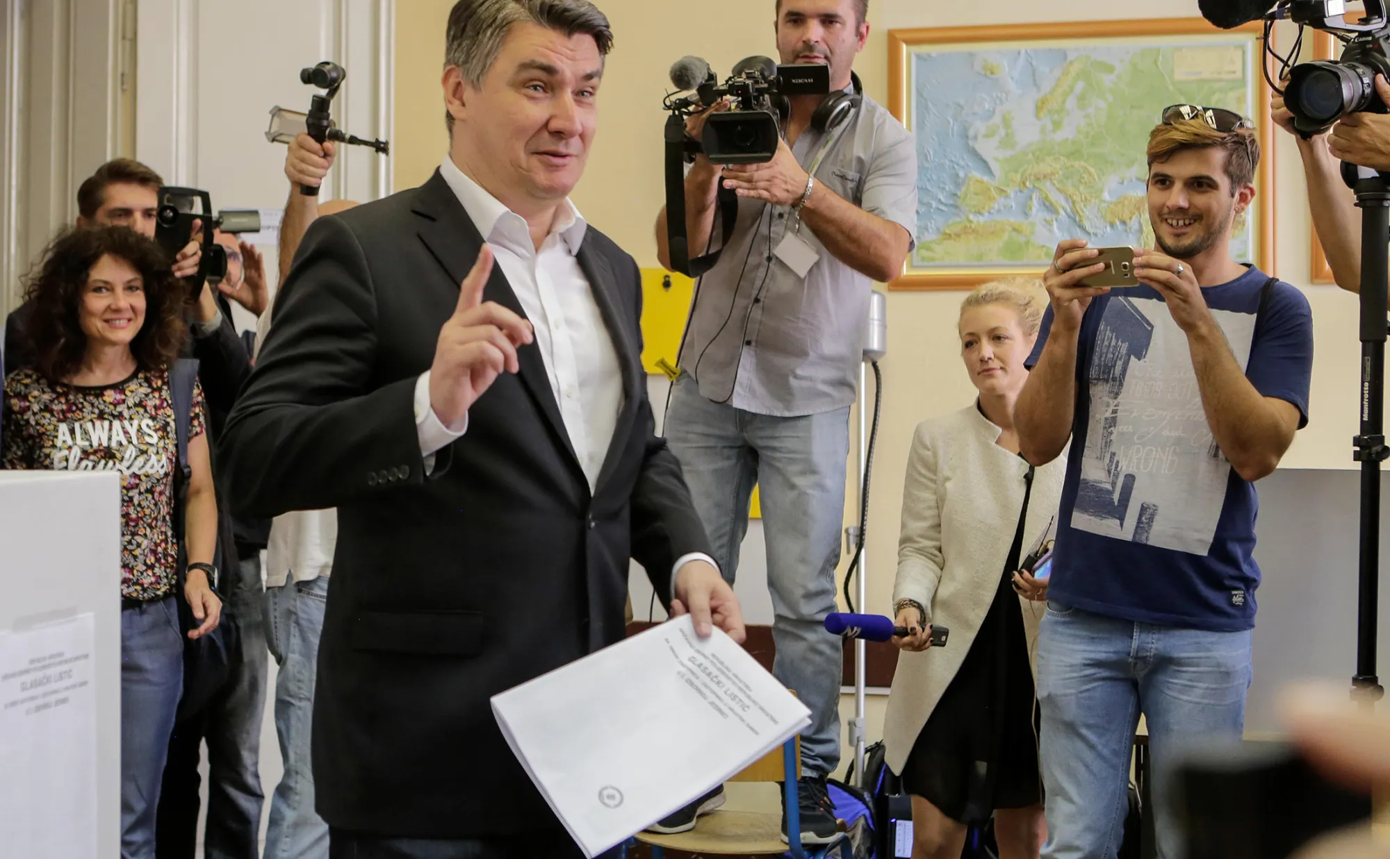 Zoran Milanovic casts his vote at a polling station during the parliamentary election in Zagreb, Croatia, on Sept. 11, 2016.

