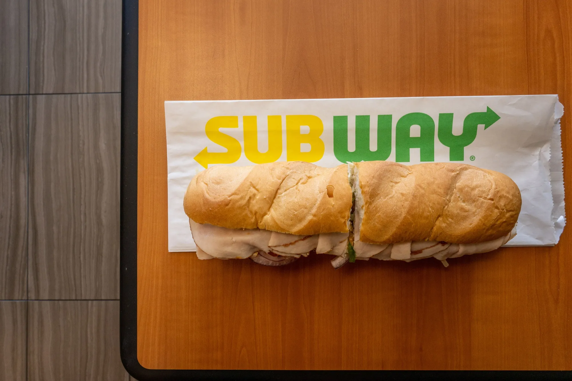 A Subway sandwich outside a restaurant in Austin, Texas.