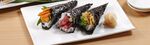 Temaki sushi, fish roe, sea urchin, sushi rice etc. (Japan)