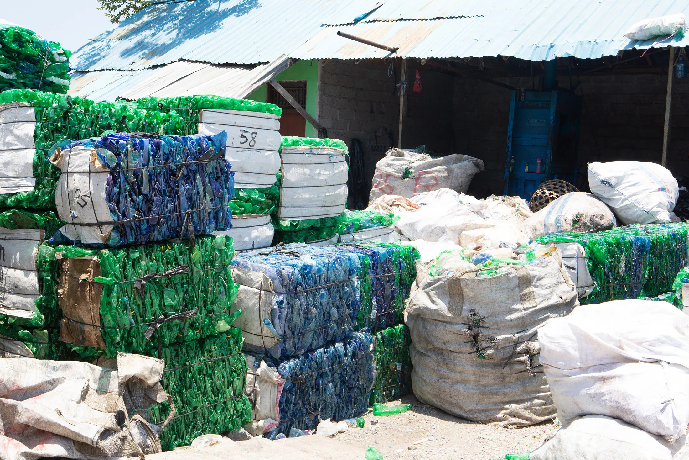 Bundled plastic at Plastic Bank partner Bali PET Recycling.