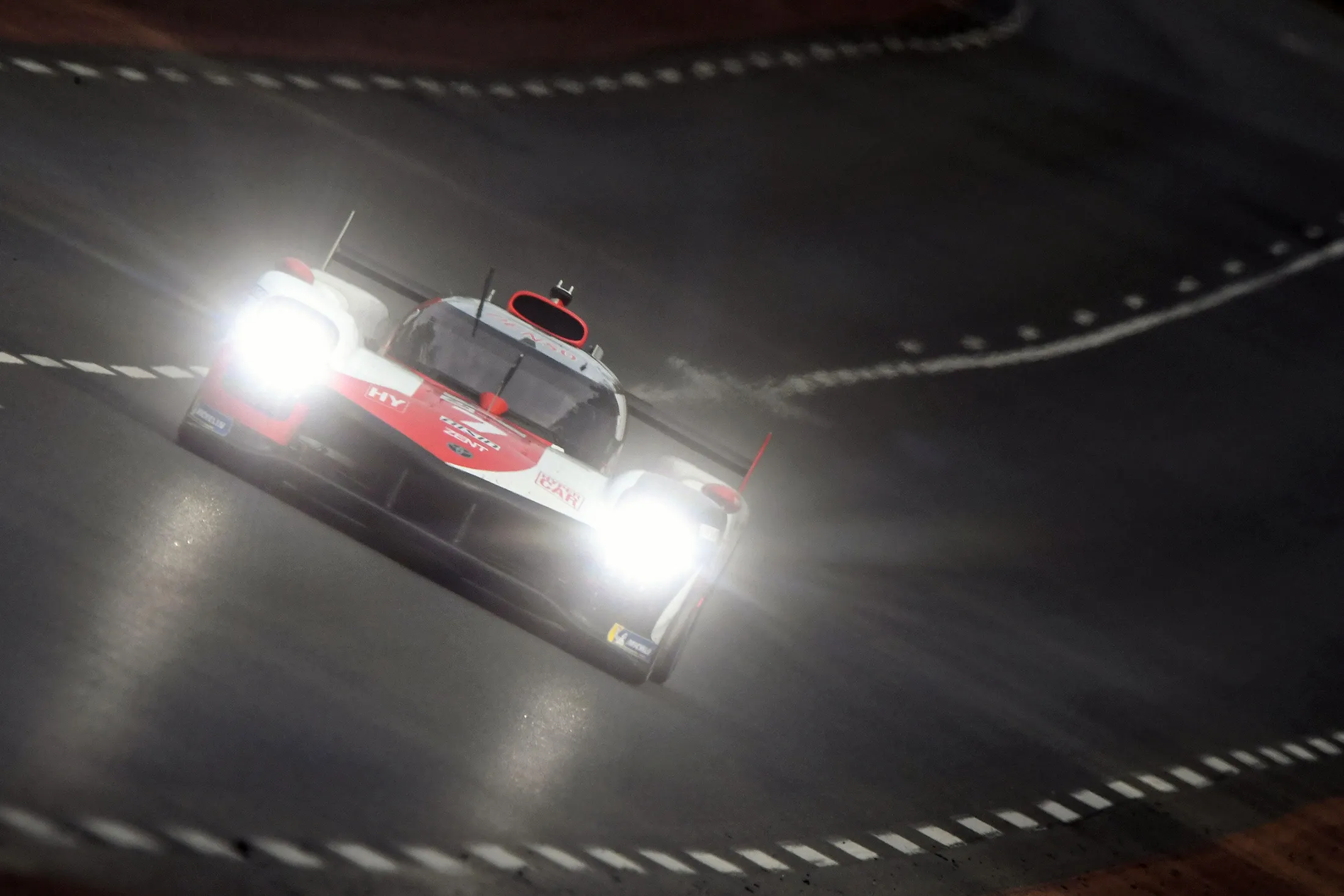 The Toyota TS050 Hybrid Hypercar WEC’s Japan driver Kamui Kobayashi steers his car during the 89th edition of Le Mans 24 Hours endurance race on Aug. 21, 2021.