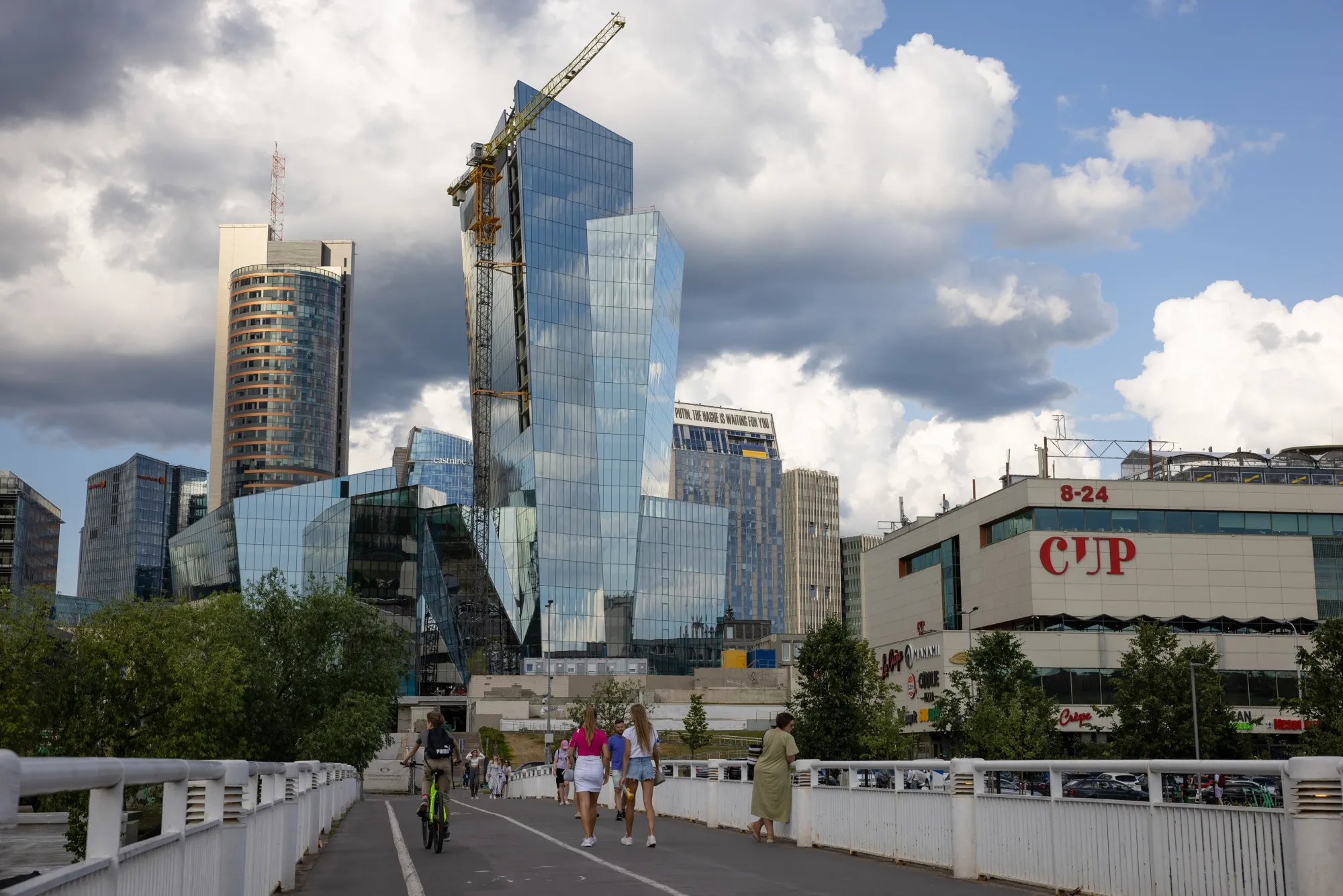 Office buildings in the Vilnius Central Business District in Vilnius, Lithuania.