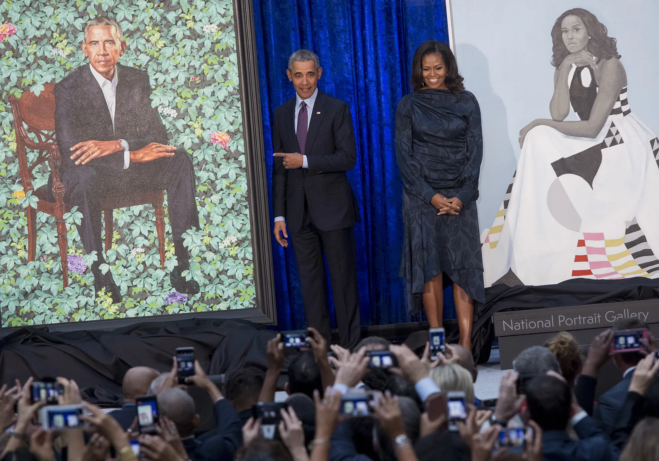 Barack Obama and Michelle Obama at the National Portrait Gallery on Feb. 12.