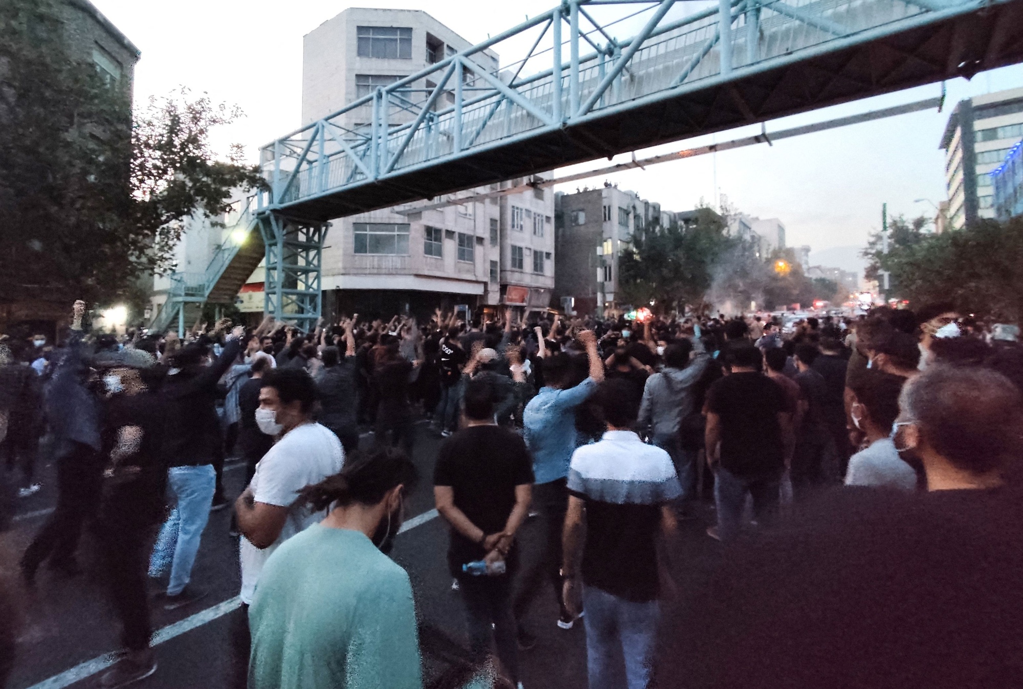 Demonstrators in the streets of Tehran during a protest for Mahsa Amini on Sept. 21.
