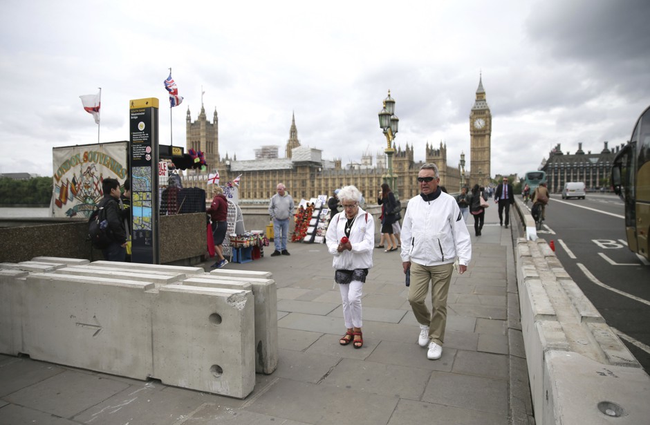 New crash barriers placed along London's Westminster Bridge.
