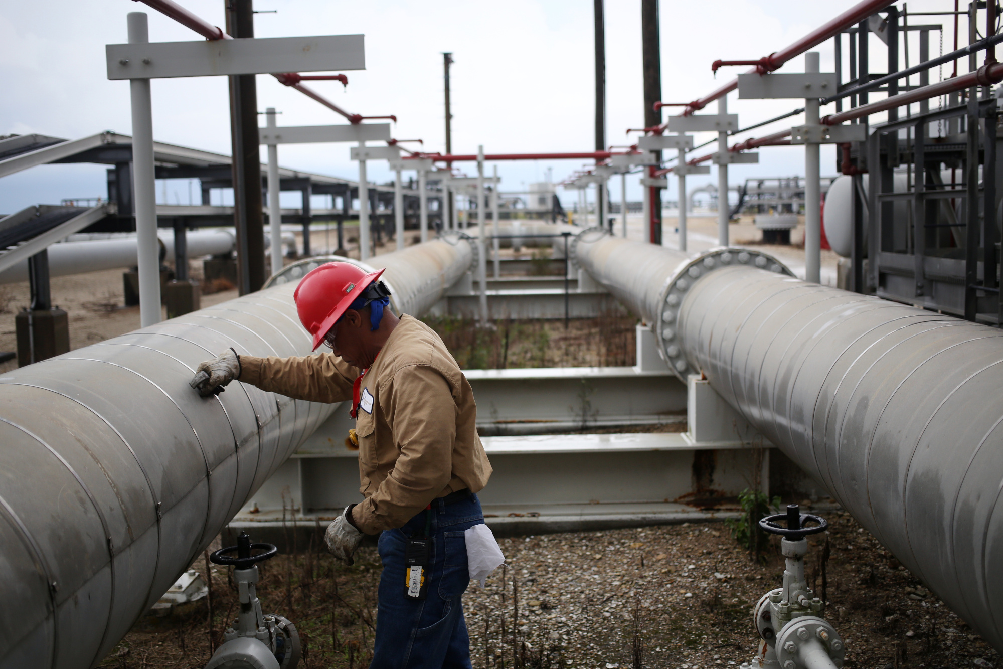 A crude oil pipeline at the US&nbsp;Department of Energy's Bryan Mound Strategic Petroleum Reserve in Texas.
