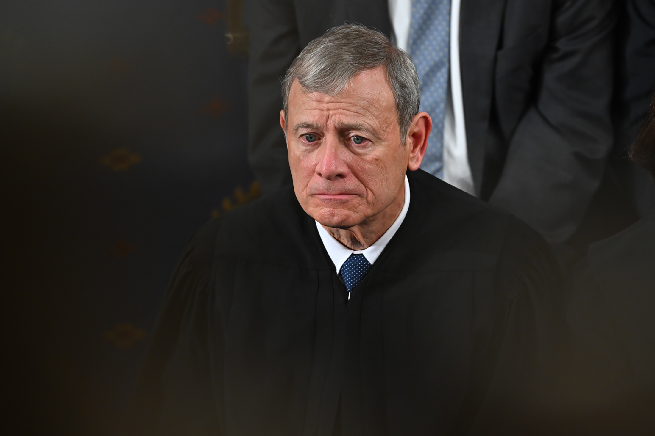 John Roberts, chief justice of the US Supreme Court, during a State of the Union address in the House Chamber of the US Capitol in Washington, DC, US, on Tuesday, Feb. 24, 2026. Photographer: Graeme Sloan/Bloomberg
