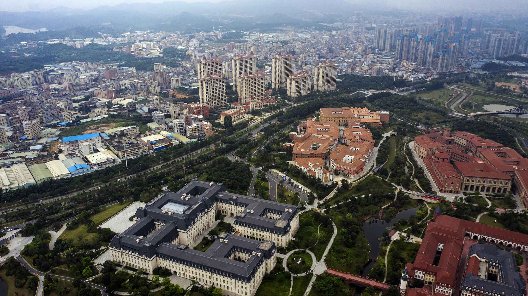 Huawei Technologies Co.’s R&amp;D&nbsp;campus in Dongguan, foreground, is emblematic&nbsp;of China’s strained engagement with the outside world.