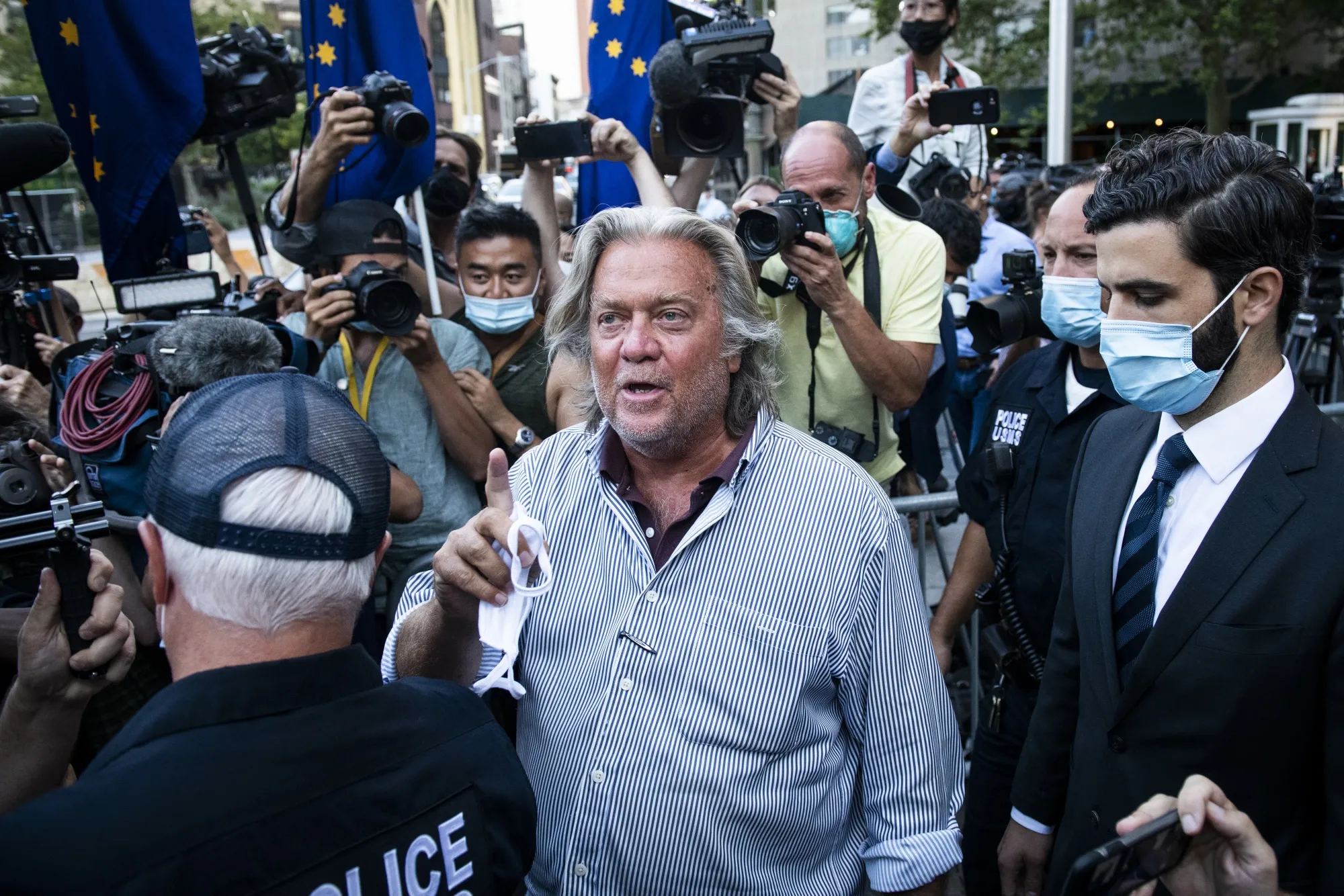 Steve Bannon&nbsp;leaving federal court in Aug. 2020.&nbsp;
