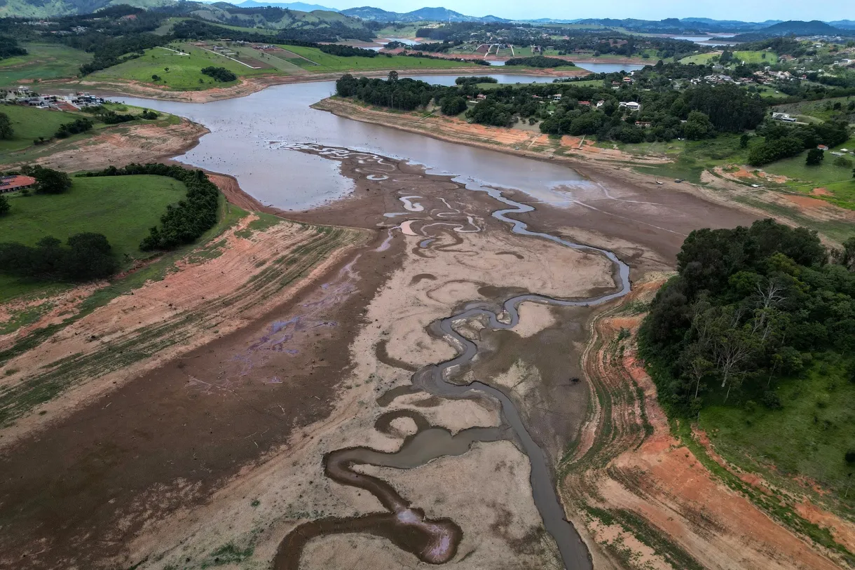 The Jaguari-Jacarei dam during a drought&nbsp;in Joanopolis, Sao Paulo state, Brazil, on Dec. 12.