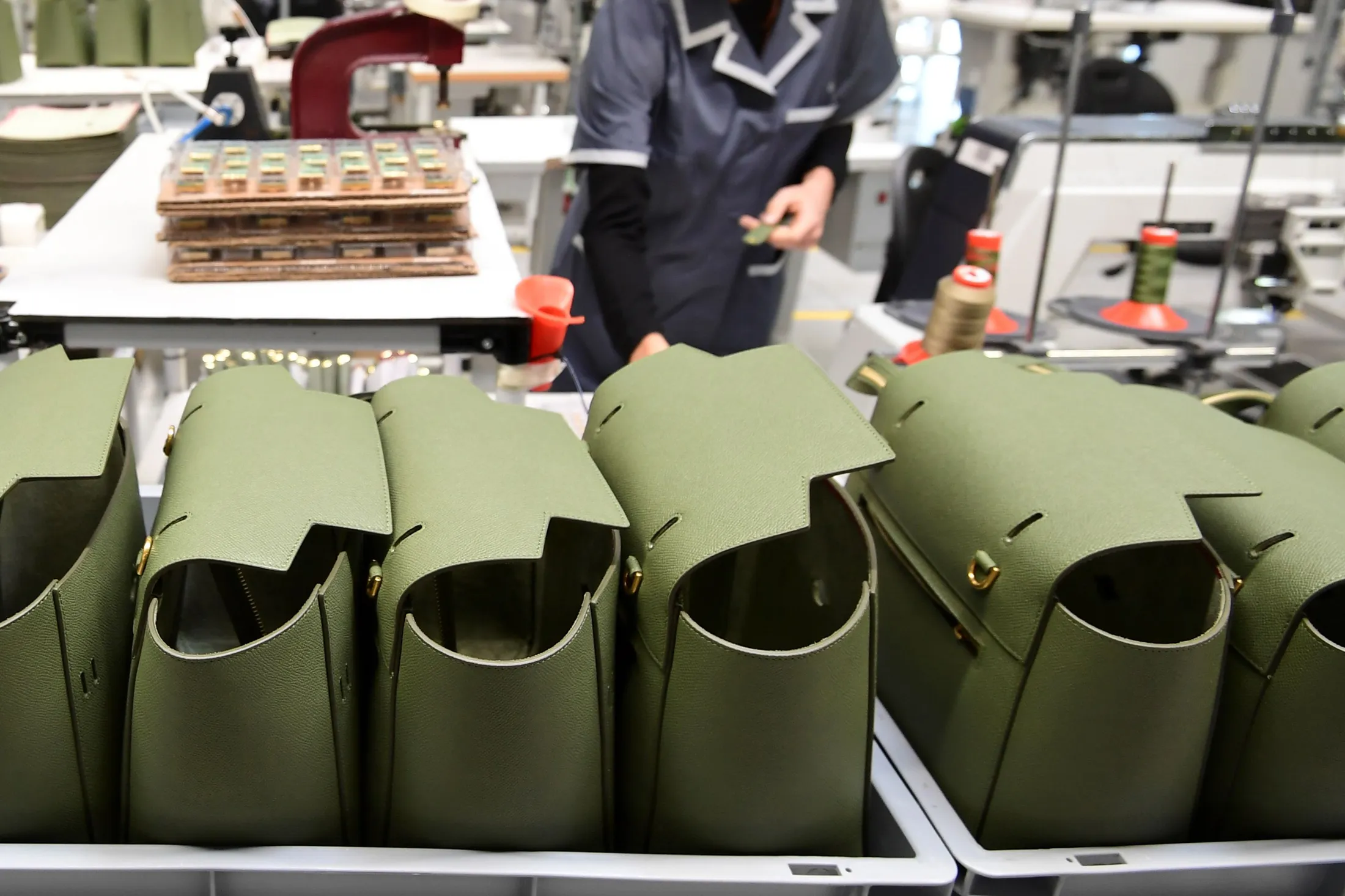 Leather handbag production in Italy.