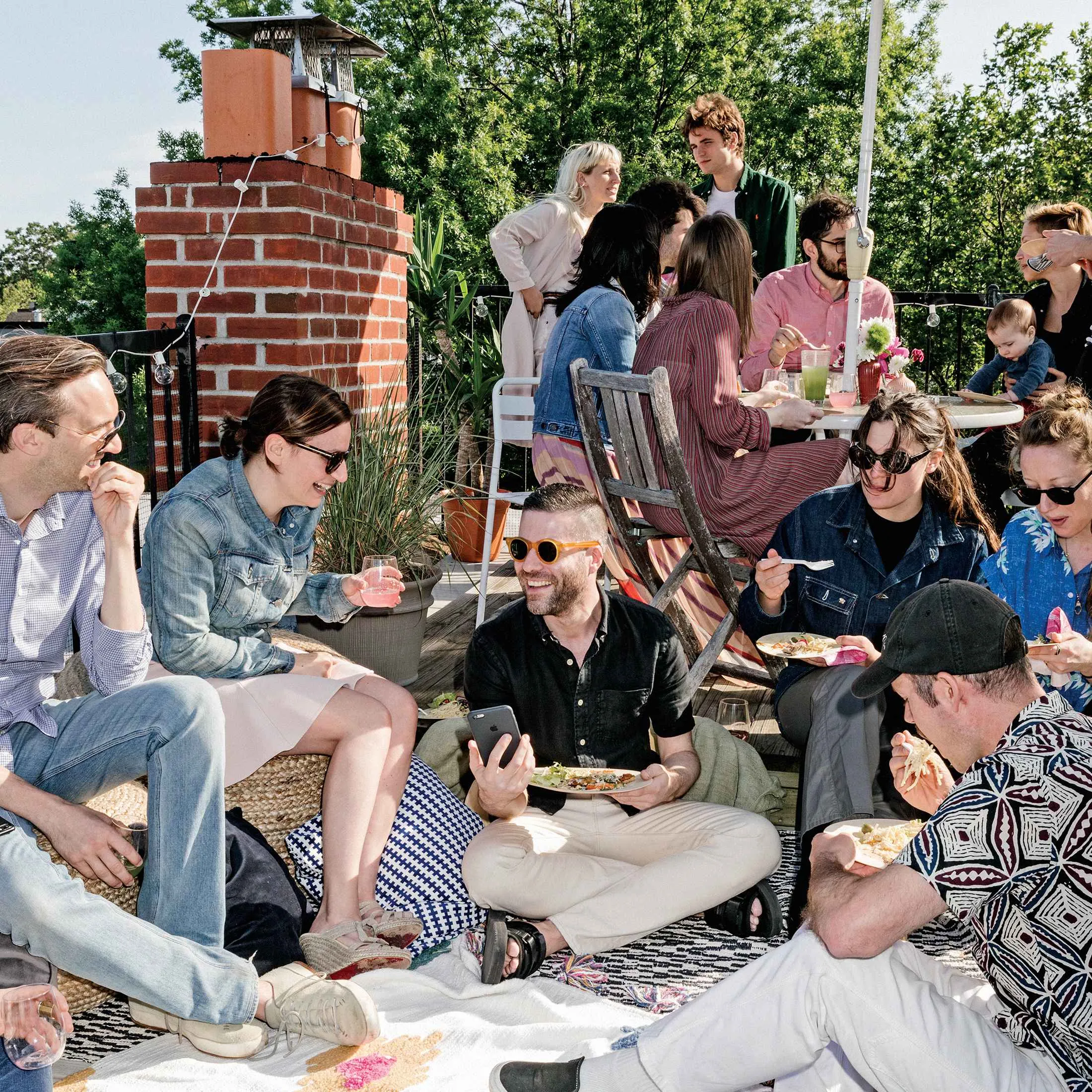 From left: CB2 braided hemp pouf ($80; cb2.com);&nbsp;Govino shatterproof wine glasses&nbsp;($18 for four; govinowine.com); IKEA cushion&nbsp;($14.99; ikea.com);&nbsp;Bambu 7-inch plates&nbsp;($8 for eight; bambuhome.com); Terrain tasseled linen throw blankets ($98 each; shopterrain.com); Preserve 24-piece medium-weight, disposable cutlery set ($3; preserveproducts.com); CB2 three-piece Amici vase set ($16.95; cb2.com).
